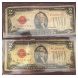 Two 1928F $2 Red Seal U.S. Notes in Sleeves