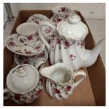 Porcelain Tea Set With Rose Motif and Gilded Trim