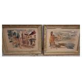 Framed Watercolor Scenes by Bauer, 1957