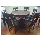 Wood Table with 6 Upholstered Chairs
