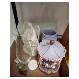 Ceramic Figurines, Glass Vase, and Decorative Item