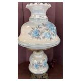 Glass Hurricane Lamp with Floral Design, 26in