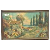 Framed Cottage Garden Landscape Print, 33x21
