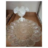 Milk Glass Vase and Clear Pressed Glass Tray