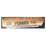 1956-D Wheat Pennies in Bank Paper Roll