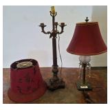Two Table Lamps with Shades and Metal Features