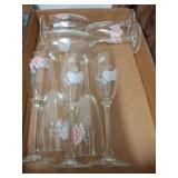 Glass Champagne Flutes with Rose Motif