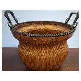 Wicker Basket With Ornamental Metal Handles