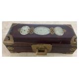 Wood Box with Jade Inlay and Brass Accents