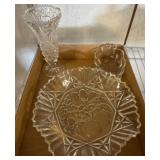 Clear Pressed Glass Vase, Tray, and Dish Set