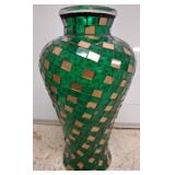 Green Mosaic Glass Vase with Gold Accents