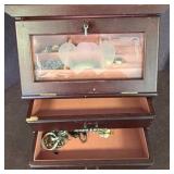 Wooden Jewelry Box with Contents