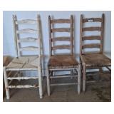 Three Ladder-Back Chairs with Rush Seats