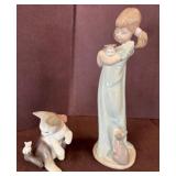 Lladro Porcelain Figurines, Girl with Cats Theme