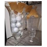 Two Sterling Cut Glass Vases, One Etched