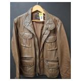 Tumi Brown Leather Jacket with Multiple Pockets
