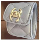 Chanel Quilted Gray Leather Bracelet with Box
