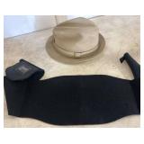 Tan Fedora Hat and Black Waistband Set