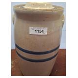 Stoneware Crock With Blue Stripe Accents