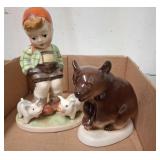 Porcelain Figurines: Boy, Piglets, and Bear
