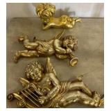 Three Gold-Tone Cherub Wall Sculptures