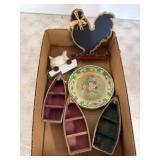 Box Lot with Decor and Floral Plate