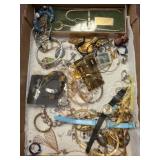 Box Lot of Jewelry and Two Watches