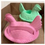 Two Plastic Hen-Shaped holders