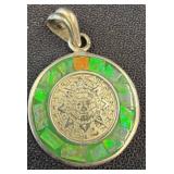 Sterling Silver Medallion Pendant with Inlaid Opal