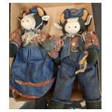 Cow-Themed Fabric Dolls in Denim Outfits