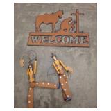 Rustic Welcome Sign and Articulated Cowboy Figures