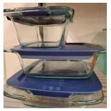 Glass Bakeware Set with Blue Plastic Lids
