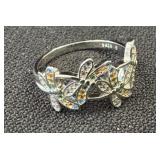 Sterling Silver Ring with Floral Motif and Stones