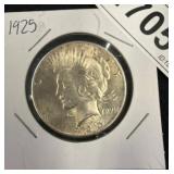 1925 Peace Silver Dollar Coin in Holder
