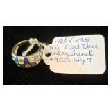 Sterling Silver Enamel Ring with CZ Stones, Size 7