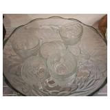 Pressed Glass Punch Bowl with Five Cups no spoon