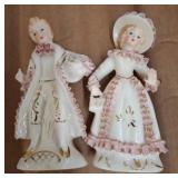 Porcelain Figurines with Pink and Gold Accents