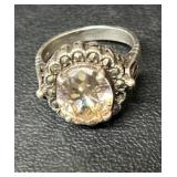 Sterling Silver Ring with Oval-Cut Clear Stone