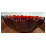 Ruby Red Glass Bowl with Fluted Edge