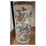 Cylindrical Ceramic Vase with Floral Motifs