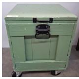 Green Wooden Rolling Storage Cabinet