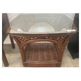 Wicker End Table With Glass Top