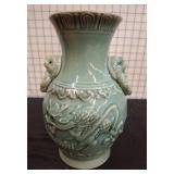 Dragon-Motif Celadon Glazed Ceramic Vase