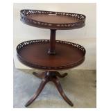 Two-Tier Wooden Accent Table With Pierced Gallery