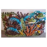 Colorful Metal Wall Sculpture of Fish and Coral