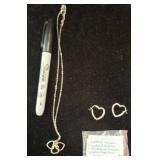 Sterling Silver Necklace and Heart Earrings Set