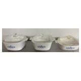 3 Corningware dishes w/lids
