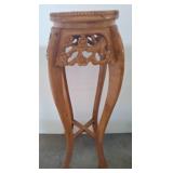 Carved Wood Plant Stand with Marble Top