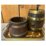 Wood Barrel Containers with Brass Accents and Tray
