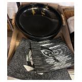 Black Ceramic Plates with Painted Designs